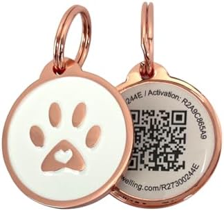 Pet Dwelling Premium QR Pet ID Tag for Dogs & Cats – Smart Pet Safety Tag with Free Online Profile, Scan Alerts with AI-Powered Insights (Lux Rose Gold White Paw)