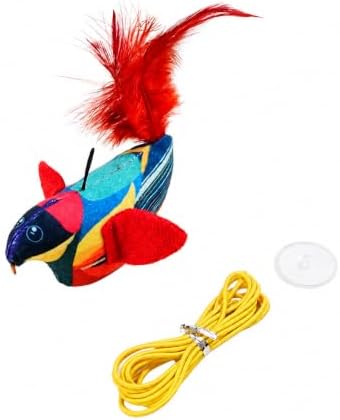 Interactive Chirping Bird Cat Toy, Hanging Door Suction Cup Teaser with Elastic Cord, Plush Feather Swing Toy for Indoor Cats, Exercise and Boredom Relief
