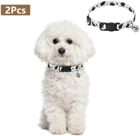 Black White Spots Adjustable Buckle Small Dog Collar 2 Pack Adjustable Pet Collar