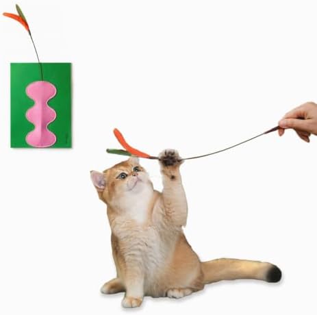 Artisan-Crafted BloomPlay Cat Wand Toy, Colorful Interactive Teaser with Storage, Durable & Bite-Resistant, Aesthetic Cat Toy for Indoor Cats (Pop Crinkle)