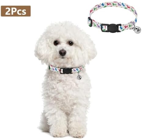Colorful Dachshund Dogs White Kitten Collars 2 Pack Soft Polyester Pet Collar Adjustable Length 10.6" to 17.1"