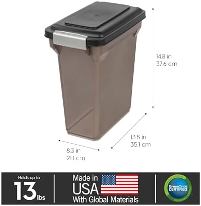 IRIS USA Dog Food Storage Container, Up to 13 lbs, Smoke, Made in USA