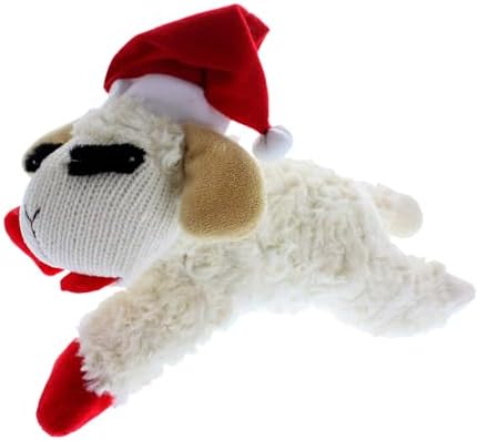 Multipet Holiday Lambchop with Santa Hat Plush Dog Toy, 10.5"