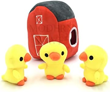 MODERN WAVE - Interactive Squeaky Plush Hide and Seek Squirrel Type Puzzle Toy for Dogs, Medium/Large Size (Farm and Ducks)