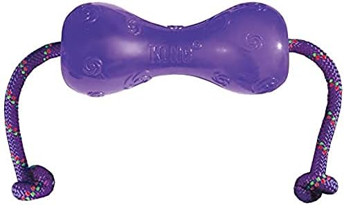 KONG Squeezz Dumbbell with Rope for Dogs, Small, Colors Vary