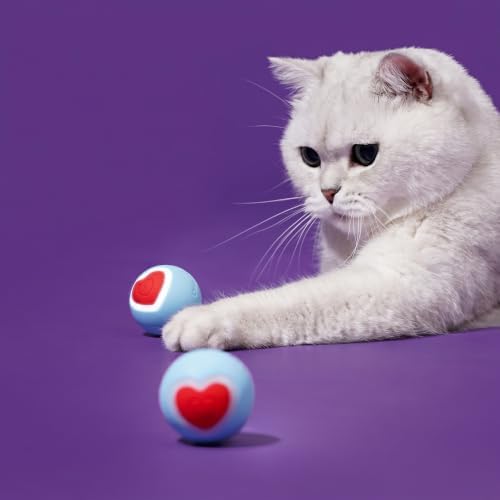 ZEZE Sweetie Smart Auto-Rolling Cat Ball Toy with LED Heart Light, USB Rechargeable, Interactive, 2-Mode Rolling, Obstacle Avoidance, Quiet Motor, Silicone Shell, Self-Play Toy for Cats and Kittens