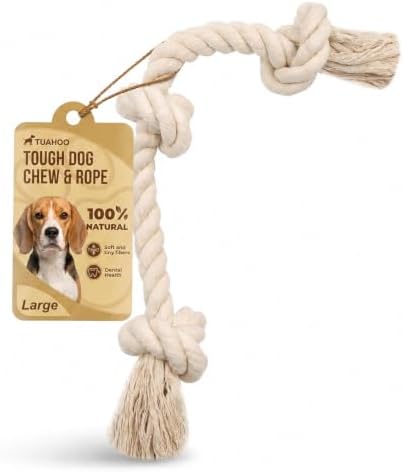 100% Natural Cotton Dog Rope Toy for Large/Medium Aggressive Chewers, Interactive Rope Tug Toy, Tough Chew Toy to Tug of War Teeth Cleaning, Non Toxic and Indestructible (Large - 24")