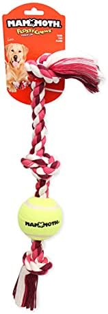 Mammoth Flossy Chews Color 3 Knot Tug w/Standard Tennis Ball – Premium Cotton-Poly Tug Toy for Dogs, Interactive Rope Dog Toy for Medium Dogs - 20” , Multi color