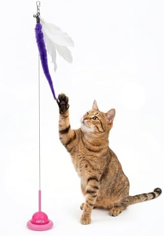 ASPCA Suction Cup Cat Toy Interactive Wand, Self Play Cat Toy for Indoor Cats, Attaches to Smooth Surfaces, Teaser Wand for Chasing, Batting & Enrichment, Pink