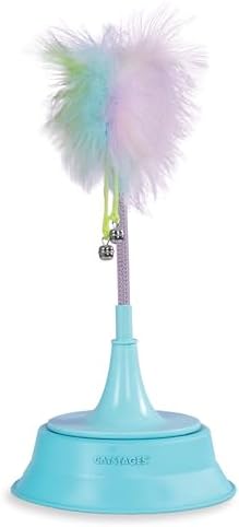 Catstages 2-in-1 Spring Teaser Cat Toy – Bouncy Interactive Cat Ball Track Add-On with Feathers & Bells, Blue