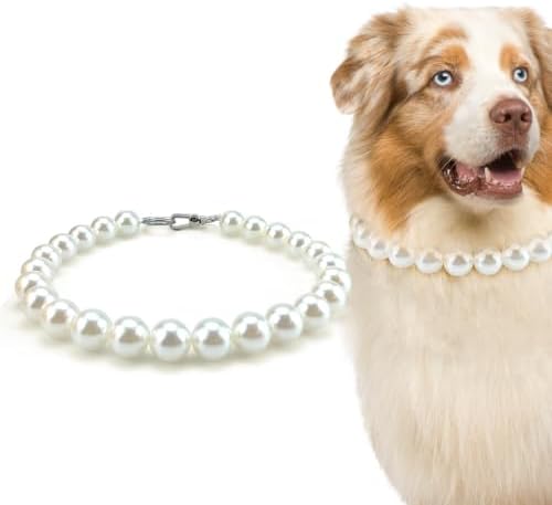 Chunky Pearl Dog Necklace (Beads 20mm),Elegant Classic Super Big Pearl Collar Necklace Accessories for Medium Large Dogs Occasions and Gatherings (White, XL(Neck Girth 18.5''-20''))