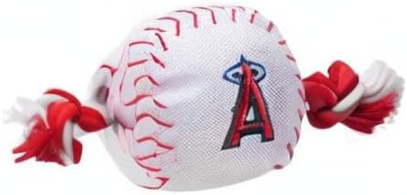 Pets First MLB LA Angels Baseball Rope Toy for Dogs & Cats. Tough Nylon, Sporty Baseball Design, Heavy-Duty Ropes with Inner Squeaker