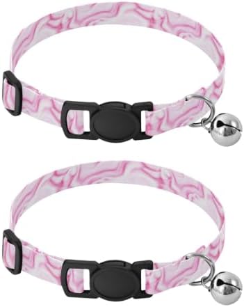 White Marble Dog Bell Collar 2 Pack Kitten Collars Adjustable 10.6 to 17.1 Inches