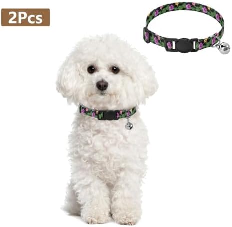 Colorful Hibiscus Flowers Tropical Adjustable Pet Collar, 2 Pack Cat Bell Collar