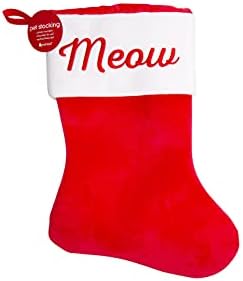 Pearhead Meow Cat Christmas Stocking, Plush Red Pet Holiday Stocking with Sherpa Cuff, Classic Cat Stocking for Treats, Toys, and Pet Gifts