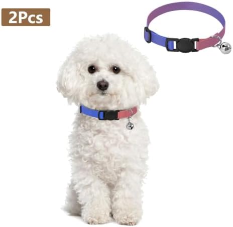 2 Pack Small Dog Collar Red Blue Gradient Kitten Collar with Bell, Adjustable 10.6 to 17.1 Inches