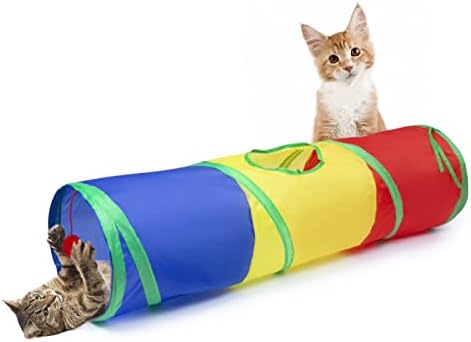 Sheldamy Cat Tunnel, 2-Way Cat Tunnels for Indoor Cats, Collapsible Cat Play Tunnel, Interactive Toy Maze Cat House with 1 Play Ball for Cats, Puppy, Kitty, Kitten, Rabbit (Rainbow)…