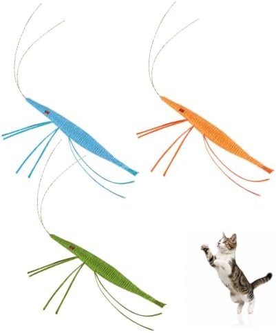 Andiker 3 PCS Bright Colors Catnip Toys, 12 CM Yarn Handmade Shrimp Cat Chew Toy with Gentle Sound Bell, Interactive Cat Toys for Indoor Cats Chewing Playing