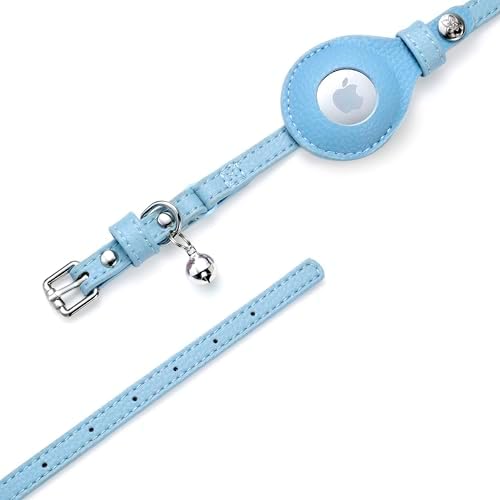 Blueberry Pet Microfiber Leather AirTag Cat Collar with Bell