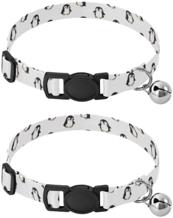 Cute Cartoon Penguins White Puppy Collar 2 Pack Pet Collars for Cats Adjustable 10.6 to 17.1 Inches