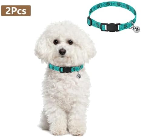 Turquoise Rose Petals Collar for Cats, 2 Pack Decorative Pet Collar with Bell