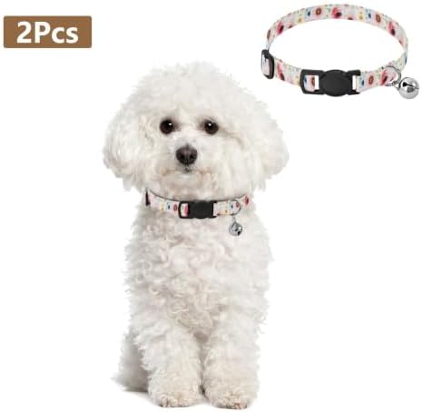 2 Pack Cat Collars Watercolor Flowers Small Dog Collar with Bell, Adjustable Length 10.6" to 17.1"