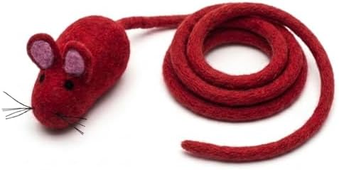 Glaciart One Felt Mouse Cat Toy – Soft Fuzzy Enrichment 100% Natural Wool - Interactive Catnip Play Cat Toy Set - Safe for Pets, Non-AZO Colored Dyes - 100” Long