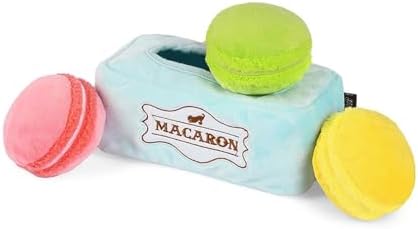P.L.A.Y. Cute Plush Dog Toys - Coffee Shop Food Themed Durable Squeaker Chew Toy for Medium & Large Dogs - Machine Washable, Recycled Materials (Pup Cup Cafe Mutt-a-rons, Medium)