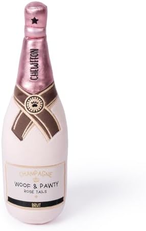CHEWFFON Dog Toy, Pink Champagne Shape Squeaky Toy for Boredom