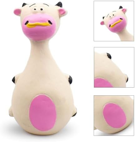 Interactive Dog Toys for Small Dogs, Rubber Latex Squeaky Toy with Cartoon Design, Bite Resistant Soft Chew Toy for Dogs Perfected for Play Teething for Small Medium Dogs (White Cow)
