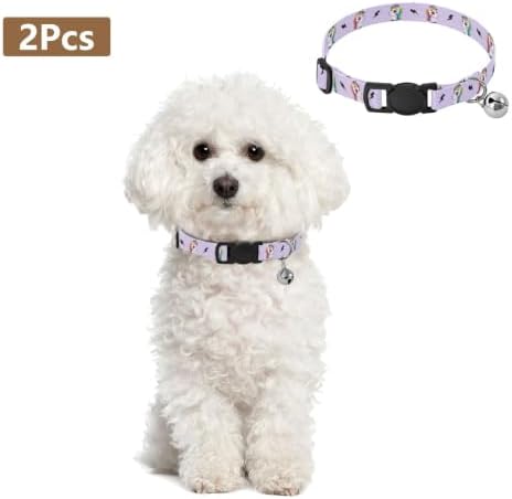 Cute Unicorns Rainbow Adjustable Pet Collar, 2 Pack Cat Bell Collar