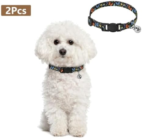 2 Pack Cat Collars Butterflies Flowers Roses Small Dog Collar with Bell, Adjustable Length 10.6" to 17.1"