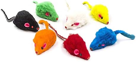 20 Rainbow Mice with Catnip and Rattle Sound Made of Real Rabbit Fur Interactive Catch Play Mouse Toy for Cat, Pack of 20 Mice