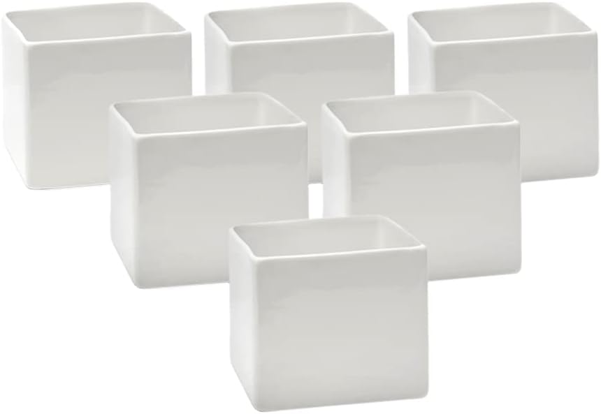 Serene Spaces Living Ceramic Vase Set, 6 Glossy White Vases for Modern Home Decor, Perfect for Weddings, Parties, Events, 5" Tall & 5.75" Cube