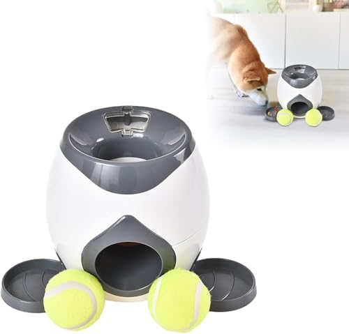 Interactive Dog Training Toy, Dog Tennis Ball Food Reward Machine with Automatic Treat Dispenser, Rechargeable Tennis Ball Throwing Machine for Small to Medium Dogs (Grey)