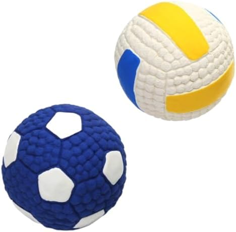 Squeaky Chew Dog Toys Interactive Sports Balls with Squeaker Soft Latex Rubber Bouncy Fetch Ball Toy (Soccer, Volleyball, Football, Tennis) for Puppy & Dog (Soccer+Volleyball,Small)