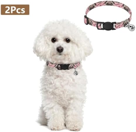 Cute Dog Donuts Pink Cat Collar 2 Pack Soft Polyester Pet Collar Adjustable Length 10.6" to 17.1"
