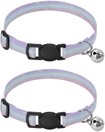 Pastel Gradient Rainbow Kitten Bell Collar 2 Pack Dog Collar Adjustable Length 10.6" to 17.1"