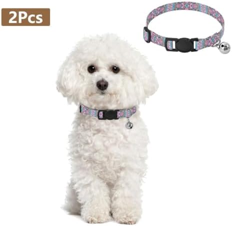 Mandala Aqua Adjustable Pet Collar, 2 Pack Decorative Pet Collar with Bell