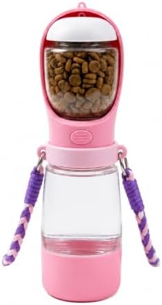 Dog Water Bottle with Food Container, Portable Dog Bowl, Travel Pet Pink
