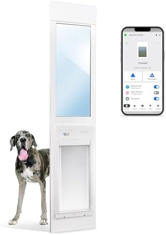 Power Pet Automatic ROLL UP Door by High Tech Pet Brand - Motorized Panel Rolls Up - Pet Operated - Remote App Control - 24/7 Exit & Entry Timers (X-Large, Patio Regular - 75-80¼)