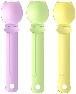 Cat Strip Feeder Spoon - Squeeze & Lickable Treat Dispenser for Wet Food, Multi-Purpose Pet Food Can Accessory (Assorted Colors) (Purple+Green+Yellow)