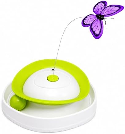 2-in-1 Auto Interactive Cat Toy, Fluttering Butterfly & Rolling Track Ball