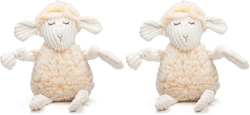 HuggleHounds Plush Dog Toy - Fuzzy Dog Toy, Soft Fleece, Interactive Durable Stuffed for Small and Large Breeds with Squeaker - Louise Lamb, Large (Pack of 2)