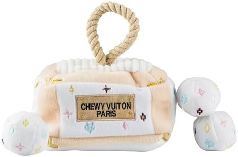 Haute Diggity Dog Chewy Vuiton Trunk Puzzle with 3 Plush Squeaky Dog Toys
