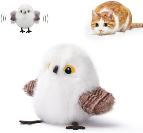 Petgravity Flapping Bird Cat Toy (No Flying), Lifelike White Tit Chirp Tweet Kitten Toy, Rechargeable Touch Activated Cat Toy Interactive Catnip Toy Exercise Toy for All Breeds 5.1" (White)