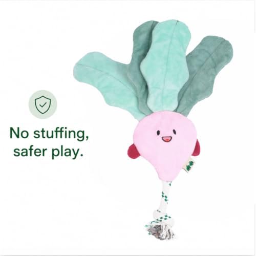Green Sheep Interactive Plush Dog Toy, No Stuffing Squeaky Toy with Recycled Cotton Rope for Medium to Large Dogs, Chew Toy, Radish