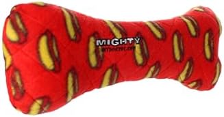MIGHTY- No Stuff Bone-Red– Squeaky Plastic Core. 2-in-1 Toy. Made Durable & Floats, Strong & Tough. Interactive Play Dog Toy (Tug, Toss & Fetch)