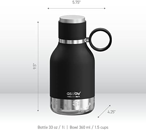 Asobu Buddy Bottle, a Stainless Steel Insulated Water Bottle with Removable Dog Water Bowl and Dog Food and Treat Storage (Midnight Marble, 37 Oz)