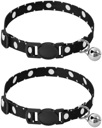 White Polka Dots Black Pet Collars 2 Pack Pet Collars for Cats Adjustable 10.6 to 17.1 Inches